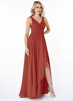 Azazie Calvi Robes de demoiselle d'honneur Robe Trapèze en Mousseline de soie Rayé Terracotta image3