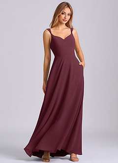 Azazie Beatrice Robes de demoiselle d'honneur Robe Trapèze en Mousseline de soie Encolure en Forme de Cœur Cabernet image1