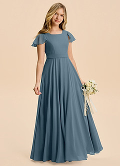 Azazie Cady Junior Abito A-Line in Chiffon Plissettato Crepuscolo image3