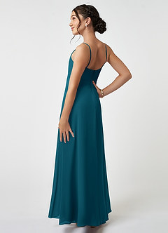 Azazie Collette Junior Ink Blue A-Line Ruched Chiffon Dress image4