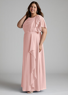 Azazie Aaliyah Robes de demoiselle d'honneur modestes Robe Trapèze Plissé à encolure dégagée Longueur ras du sol Mousseline de soie image7