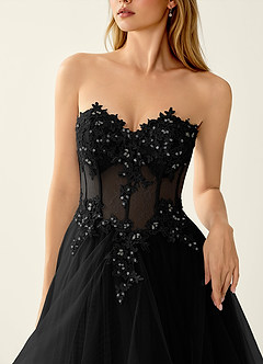 Anais Black Corset Lace Up Back Lace Ruffled Prom Dress image6