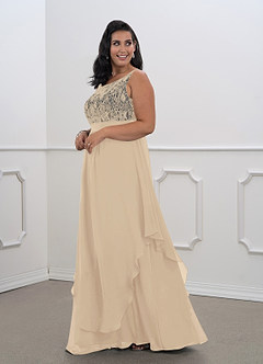 Azazie Xella Abiti per la Madre della Sposa Abito A-Line in Chiffon Pizzo Champagne image3