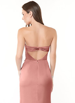 Azazie Leonis Bridesmaid Dresses Rosette Mermaid Pleated Stretch Satin Convertible Dress image5