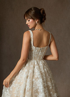 Azazie Geneva Wedding Dresses Diamond White Champagne Ball-Gown Square Neckline Lace Dress image8