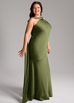Azazie Kinsley Bridesmaid Dresses Olive Mermaid Side Slit Stretch Satin Dress image12