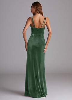 Azazie Leo Bridesmaid Dresses Eucalyptus Sheath Pleated Velvet Dress image2