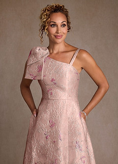 Azazie Margerie Mère de la mariée Robes Robe Trapèze en Jacquard Floral Ue épaule Jacquard Corail image5