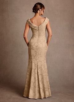 Azazie Aberdeen Mother of the Bride Dresses Champagne Sheath Pleated Floral Burnout Dress image2