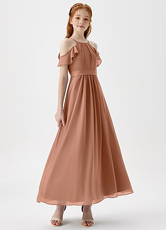 Azazie Chaya Junior Bronzer A-Line Off the Shoulder Chiffon Dress image6