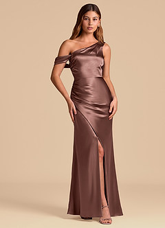 Azazie Madelyn Final Sale Espresso Mermaid Off the Shoulder Metallic Satin Convertible Dress image4