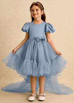 Azazie Cocoa Abiti da Ragazza di Fiori Abito Principessa in Tulle Plissettato Blu Polveroso image3