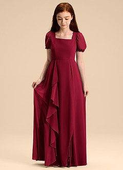 Azazie Priya Junior Abito A-Line in Chiffon Blusa Borgogna image5