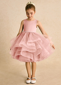 Azazie Tinie Blumenmädchenkleider Ballkleid Schleifen Tüll Kleid Rosettenrosa image5