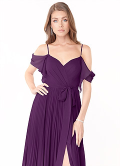 Azazie Lyney Robes de demoiselle d'honneur Robe Trapèze en Mousseline de soie Épaule décolletée Grain De Raisin image6