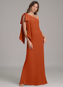 Azazie Capri Bridesmaid Dresses Burnt Orange A-Line One Shoulder Chiffon Dress image4