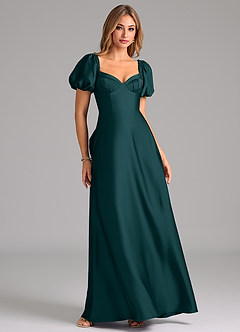 Azazie Fatima Vestidos de damas de honor Vestido de Pino de Satén Elástico de Corte en A con Plisado image1