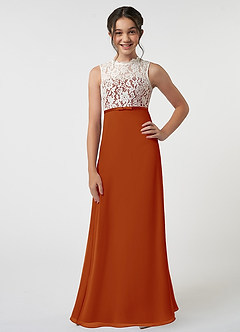 Azazie Rana Junior Paprika A-Line Lace Chiffon Dress image1