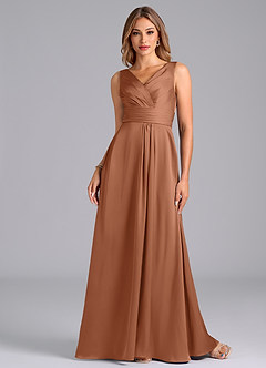 Azazie Karina Robes de demoiselle d'honneur Robe Trapèze en Satin extensible Plissée Bronze image4