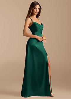 Azazie Erma Brautjungfernkleider A-Linie Seitliche Cut-Outs Metallischer Satin Kleid Smaragd image6