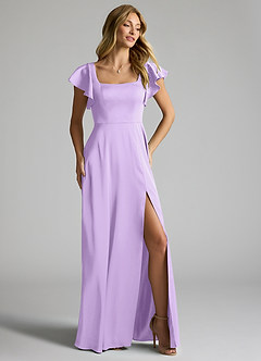 Azazie Bondi Bridesmaid Dresses Lilac A-Line Bow Stretch Satin Dress image2