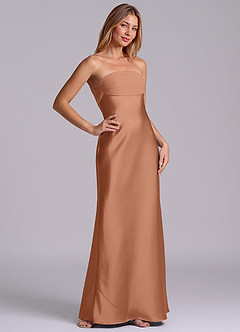 Azazie Ailanie Brudtärnklänningar Klä av Tubklänning i Stretch Satin Axelbandslös Bronzer image5