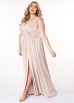 Azazie Tanicia Bridesmaid Dresses Rose Petal A-Line V-Neck Pleated Mesh Dress image7