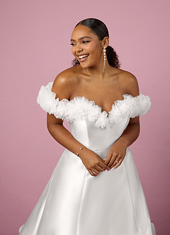 Barbie ♥ Azazie Wedding Dresses Diamond White Ball-Gown Off the Shoulder Mikado Dress image7