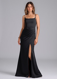 Azazie Donielle Vestidos de damas de honor Vestido de Negro de Satén Elástico de Corte Sirena con Corsé image3