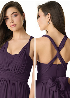 Azazie Olani Bridesmaid Dresses Plum A-Line Off the Shoulder Chiffon Convertible Dress image5