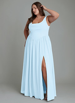 Azazie Novi Brautjungfernkleider A-Linie Plissee Chiffon Kleid Himmelblau image9