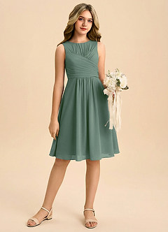 Azazie Skyla Junior Linia A Pofałdowany Szyfon Mini Młodsza druhna Sukienka image1