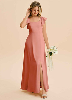 Azazie Bondi Junior A-Linie Seitliche Cut-Outs Stretch-Satin Kleid Lachsrosa image3