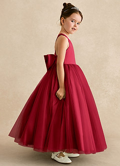 Azazie Peanut Robe Demoiselle D'honneur Fillette Robe Trapèze en Tulle Bretelle Écarlate image3