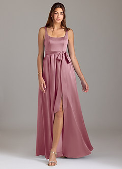Azazie Elliott Bridesmaid Dresses Vintage Mauve A-Line with Pockets Stretch Satin Dress image5