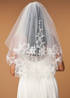 front Rose Lace Elbow Length Veil With Blusher