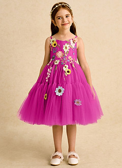 Azazie Osea Abiti da Ragazza di Fiori Abito Principessa in Tulle Plissettato Fucsia image7