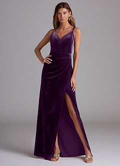 Azazie Leo Bridesmaid Dresses Grape Sheath Pleated Velvet Dress image3