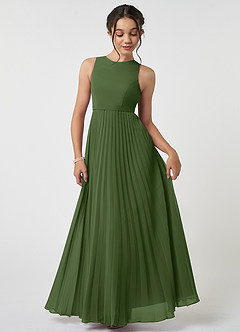 Azazie Lindie Junior Olive A-Line Pleated Chiffon Dress image1