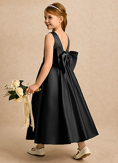 Azazie Cali Blumenmädchenkleider A-Linie Schleifen Matte Satin Kleid Schwarz image1