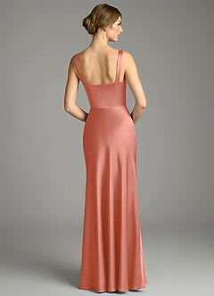 Azazie Alouette Bridesmaid Dresses Salmon Pink Mermaid Pleated Stretch Satin Dress image2