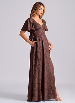 Azazie Kimber Jurken voor bruidsmeisjes Jurk van Bloemen Burn-out met A-Lijn met Zakken Espresso image3