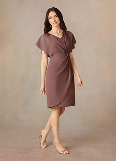 Azazie Julia Mother of the Bride Dresses Espresso Sheath V-Neck Pleated Chiffon Dress image2