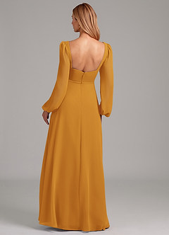 Azazie Simone Abiti da Damigella Abito A-Line in Chiffon Manica Lunga Caramello image2