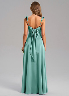 Azazie Everett Bridesmaid Dresses Aqua A-Line Stretch Satin Dress image2