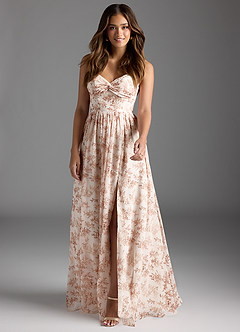 Azazie Zeya Brautjungfernkleider A-Linie V-Hals Gefaltet Chiffon Kleid Rosa Farn Blumen image3