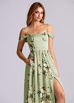 Azazie Calianna Bridesmaid Dresses Floral Vines A-Line Off the Shoulder Stretch Satin Convertible Dress image5