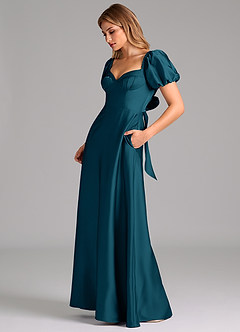 Azazie Fatima Brautjungfernkleider A-Linie Plissee Stretch-Satin Kleid Tintenblau image5