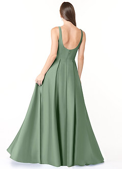 Azazie Neve Prova klänningar hemma Klänning av Balklänning i Stretch Satin med fickor Matcha image2