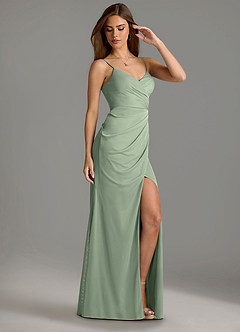 Azazie Maci Bridesmaid Dresses Dusty Sage Sheath Pleated Mesh Dress image3